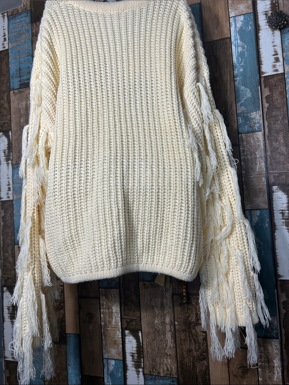 Hayden Cream Fringe Chunky V-Neck Cardigan - Picture 15 of 16